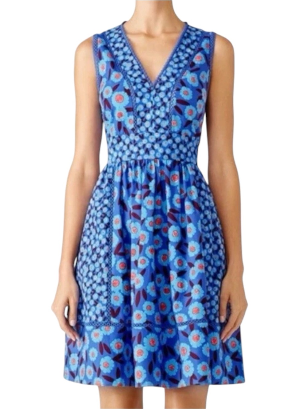 $348 Kate aspade New York Tangier Floral Fit and Flare Blue Botanical Dress
